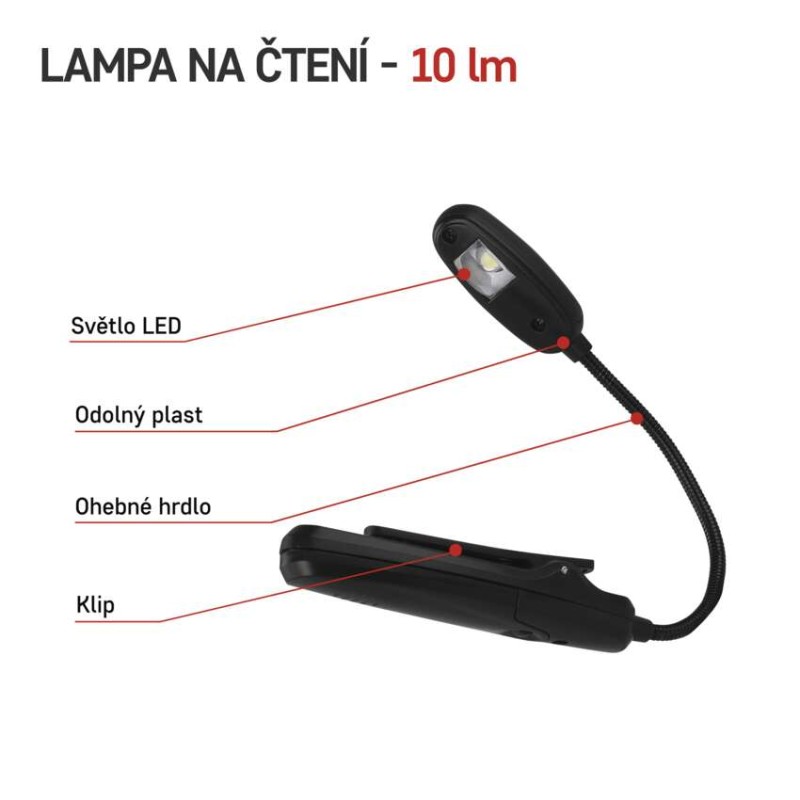LED svítilna na čtení, 10 lm, 1× AAA