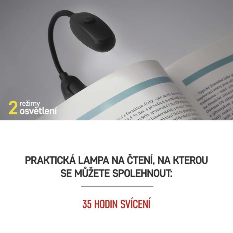 LED svítilna na čtení, 10 lm, 1× AAA