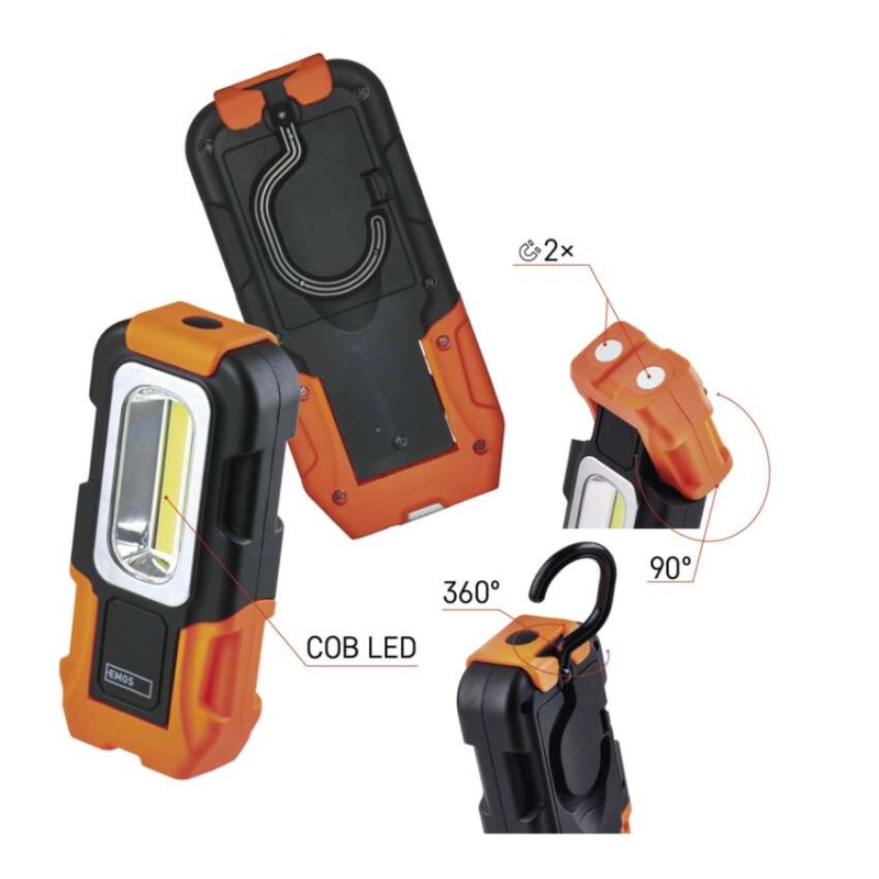 COB LED pracovní svítilna P3888, 180 lm, 3× AAA