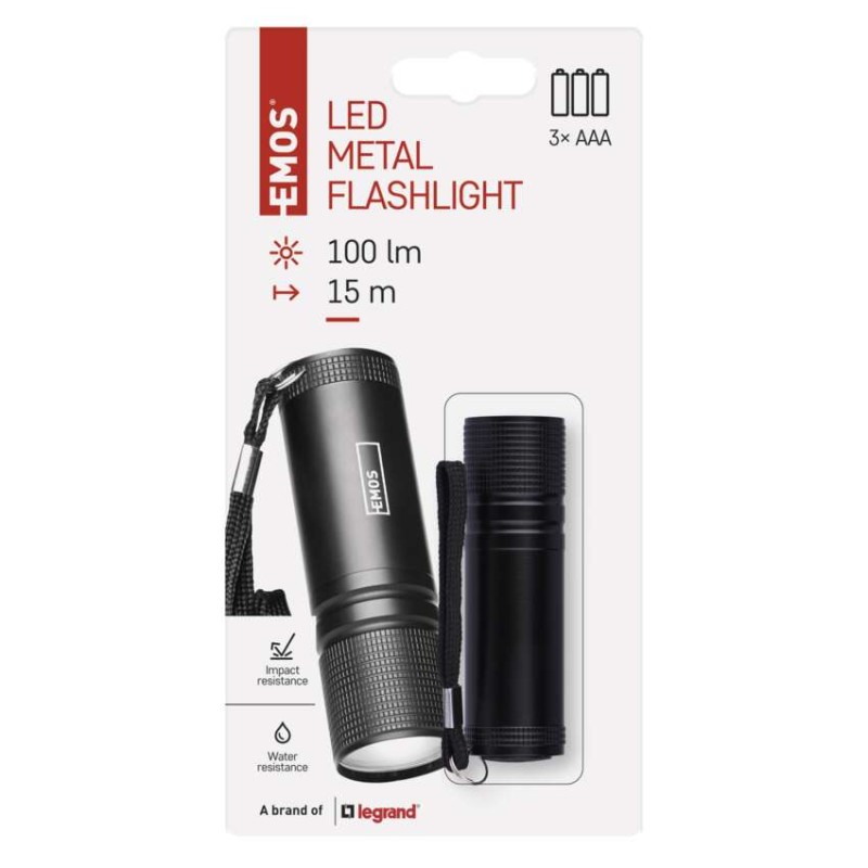 COB LED ruční kovová svítilna P3894, 100 lm, 3× AAA