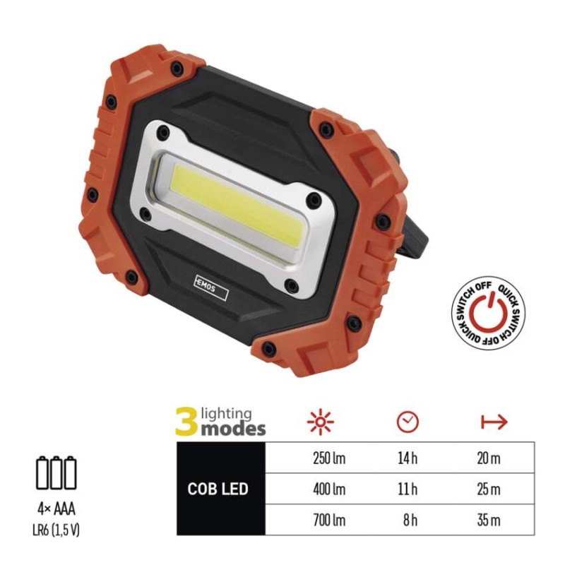 COB LED pracovní svítilna P4113, 700 lm, 4× AA