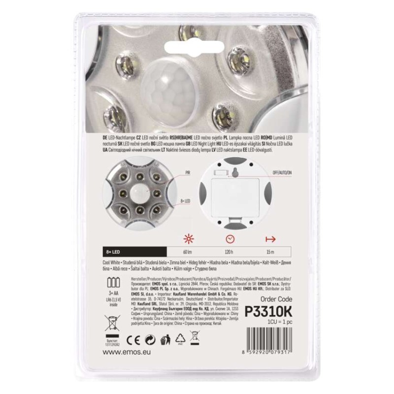 LED noční světlo P3310K s pohybovým čidlem na 3× AA