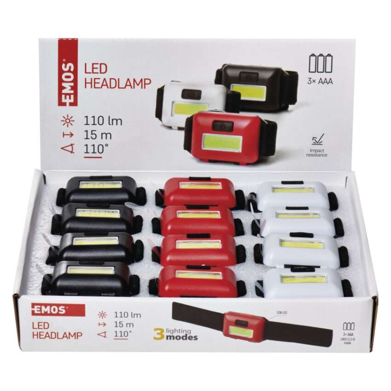 COB LED čelovka P3538, 110 lm, 3× AAA, 12 ks, display box