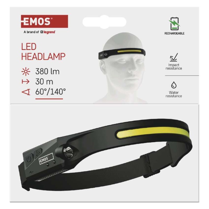 COB LED nabíjecí čelovka P3541, 380 lm, Li-Pol 1200 mAh