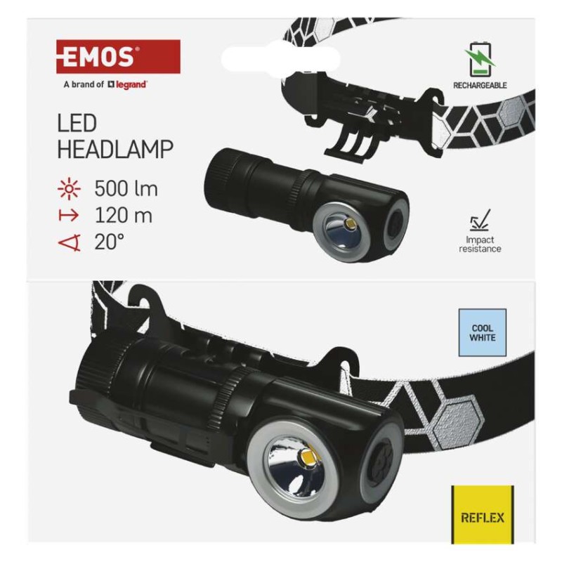 LED nabíjecí čelovka P3544, 500 lm, 120 m, Li-Ion 800 mAh