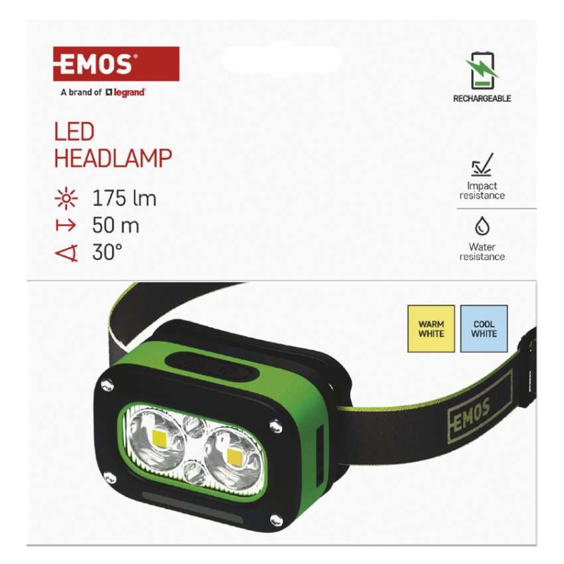 LED nabíjecí čelovka P3545, 175 lm, 50 m, Li-Pol 800 mAh
