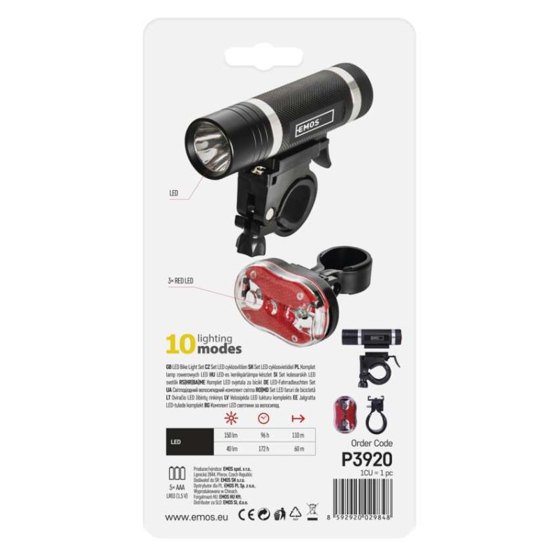 LED přední + zadní svítilna na kolo P3920 na 5× AAA, 150 lm