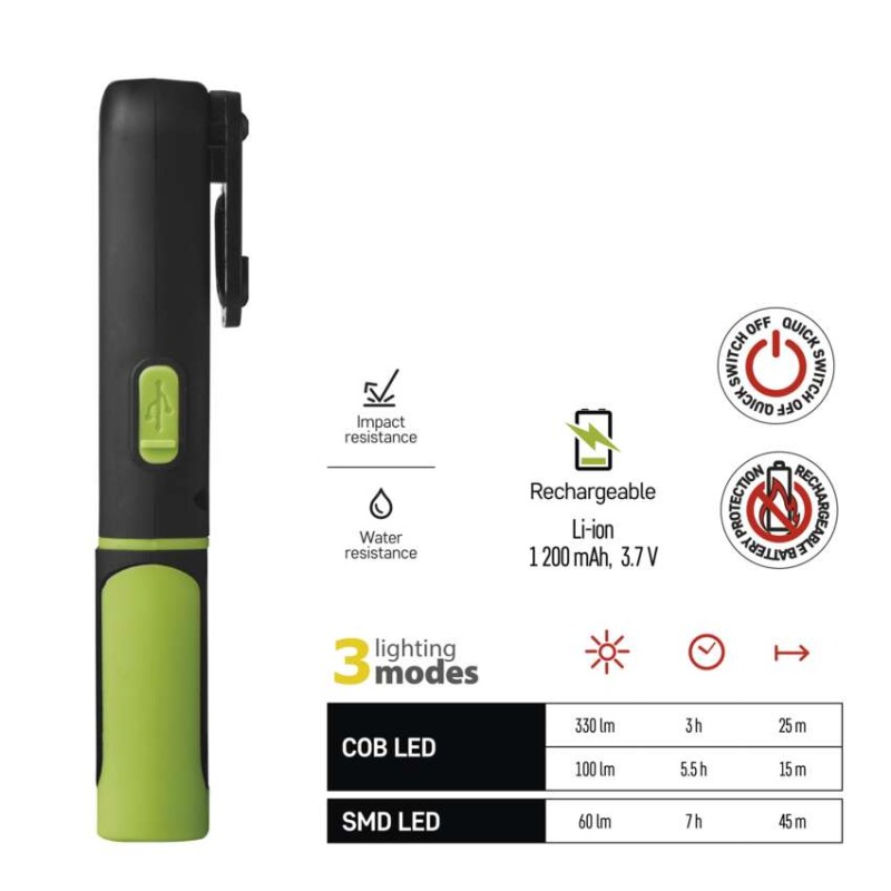 COB LED + SMD LED nabíjecí svítilna P4537, 330 lm, 1200 mAh