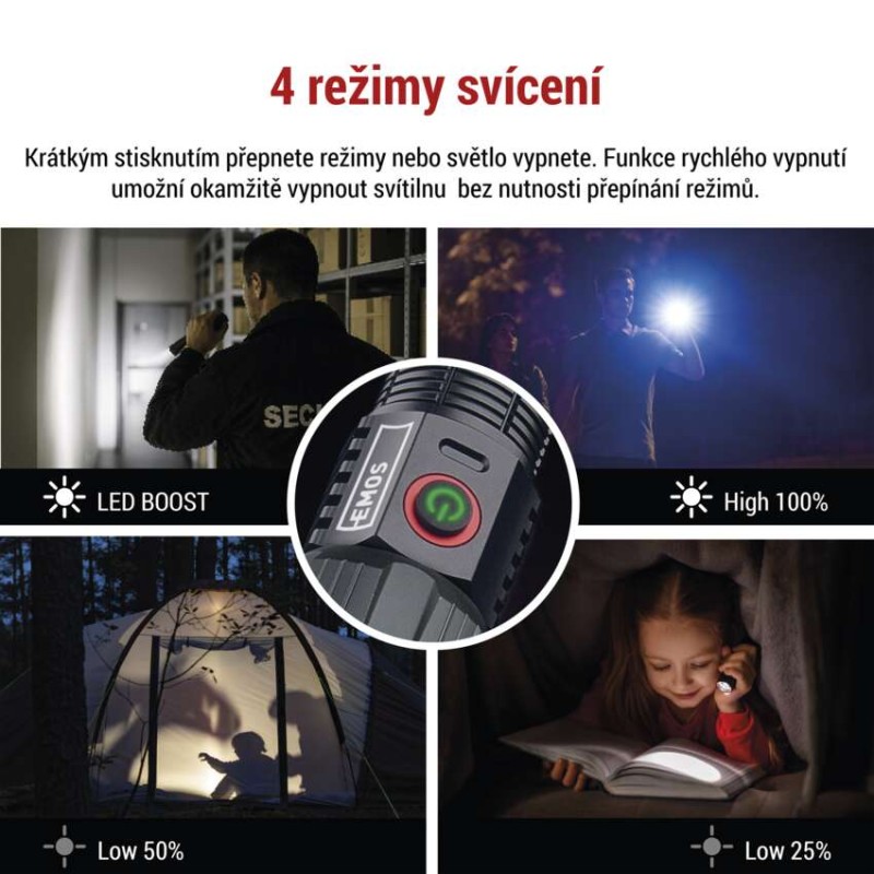 LED nabíjecí kovová svítilna 1200 lm, 2200 mAh