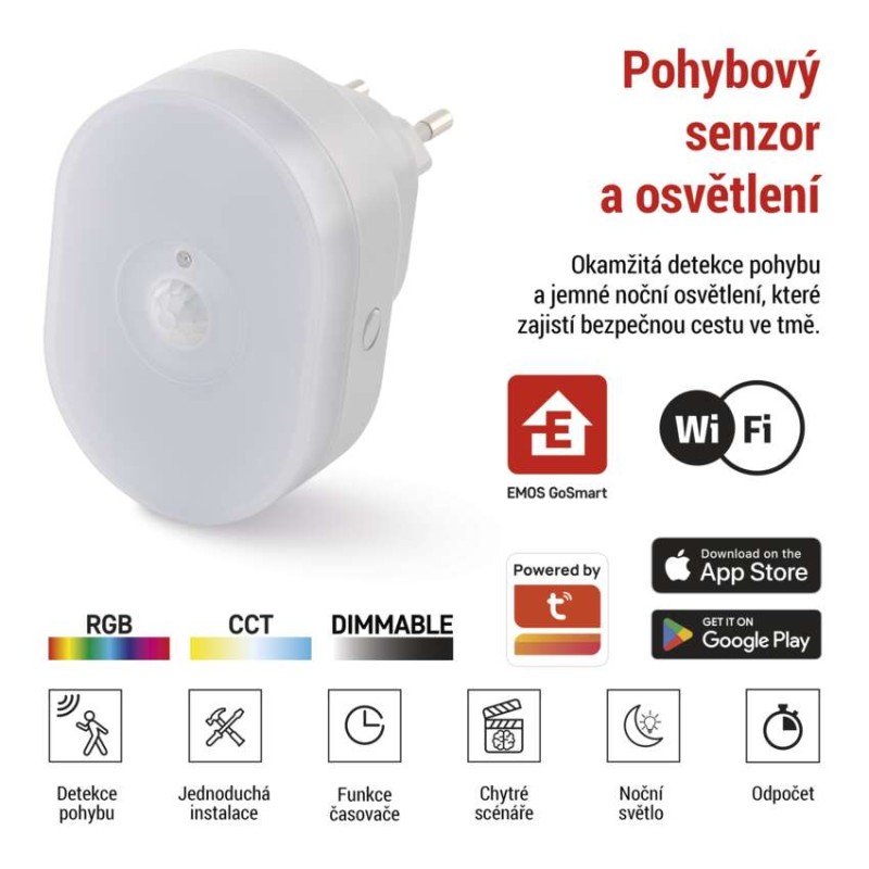 GoSmart PIR senzor (pohybové čidlo) s nočním světlem, Wi-Fi
