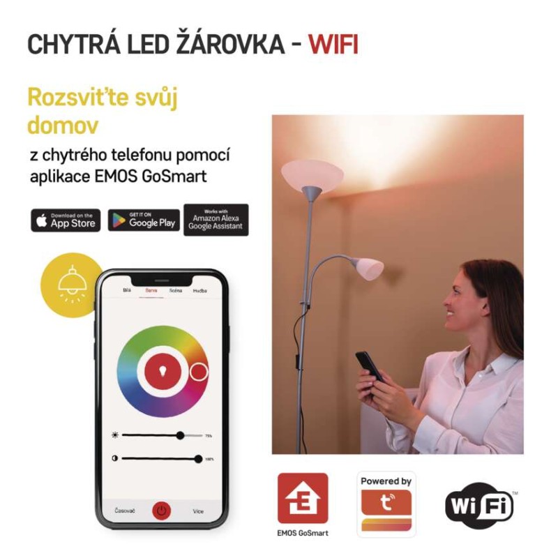 Chytrá LED žárovka GoSmart A65 / E27 / 14 W (94 W) / 1 400 lm / RGB / stmívatelná / WiFi