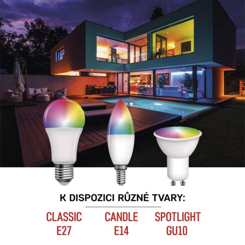 Chytrá LED žárovka GoSmart A65 / E27 / 14 W (94 W) / 1 400 lm / RGB / stmívatelná / WiFi