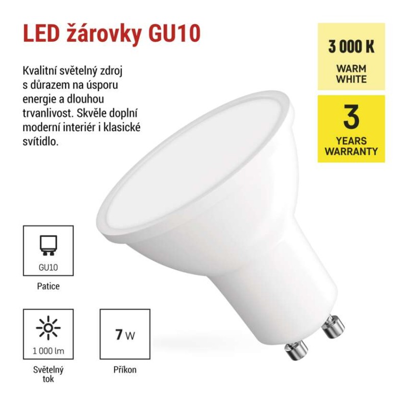 LED žárovka Classic MR16 bílá / GU10 / 7 W (72 W) / 1000 lm / teplá bílá