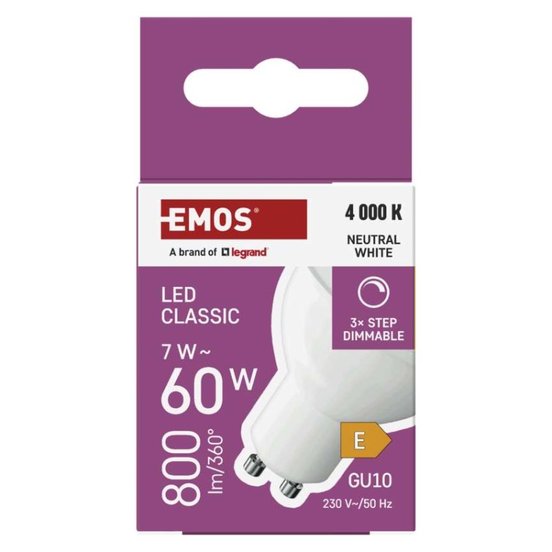 LED žárovka Classic MR16 / GU10 / 7 W (60 W) / 800 lm / neutrální bílá / krok. stmv.