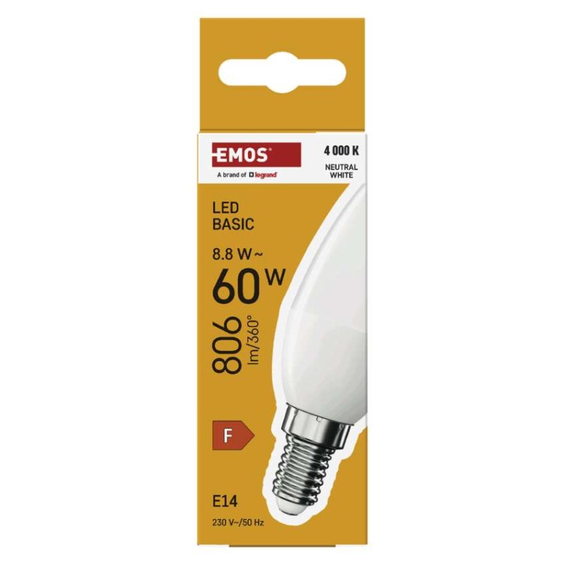 LED žárovka Basic Candle E14 / 8,8 W (60 W) / 806 lm / Neutrální bílá