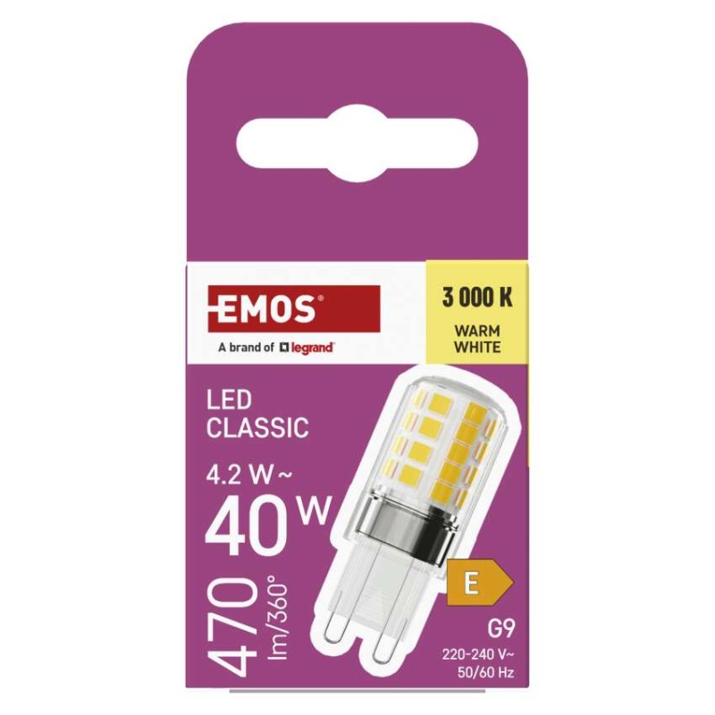 LED žárovka Classic JC / G9 / 4,2 W (40 W) / 470 lm / teplá bílá