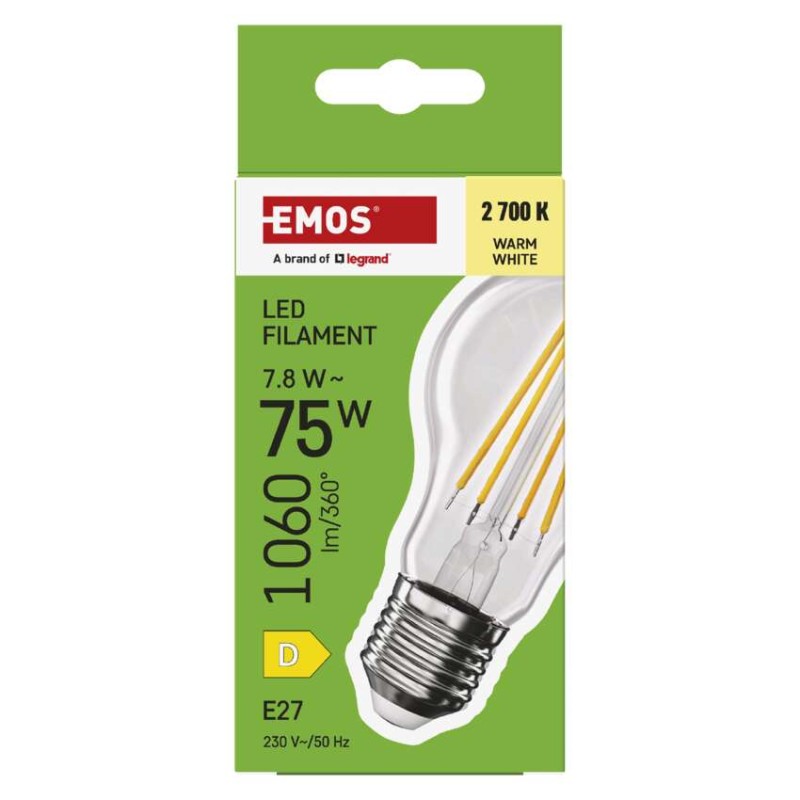 LED žárovka Filament A60 / E27 / 7,8 W (75 W) / 1060 lm / teplá bílá