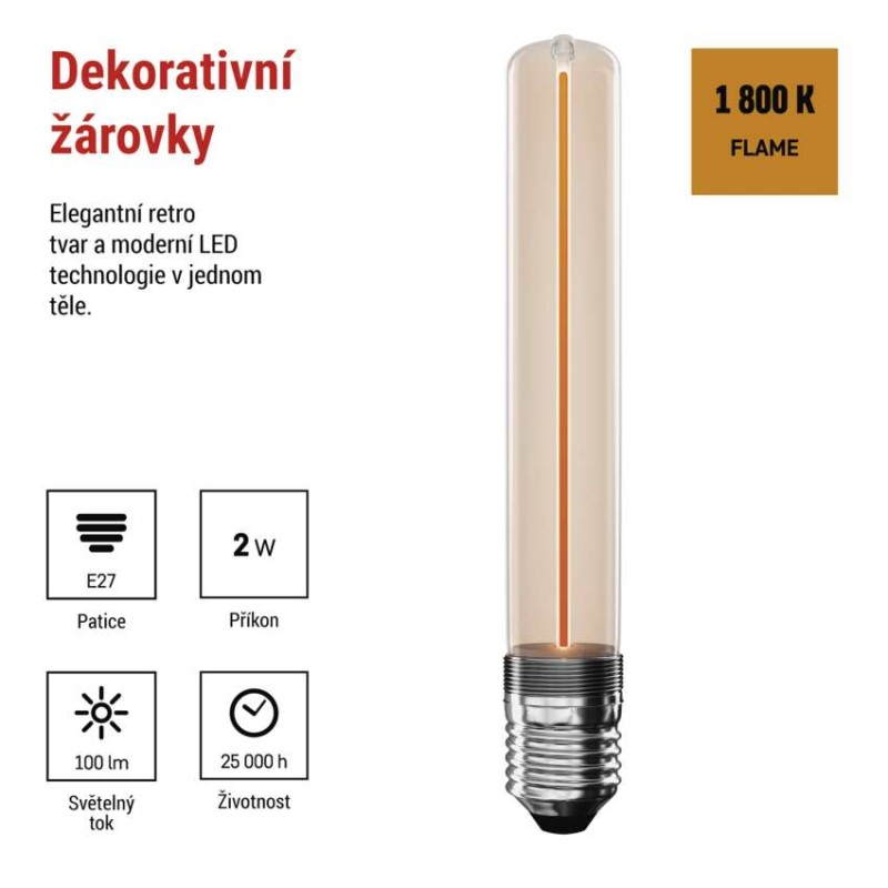 LED žárovka DECO T30/ E27 / 2 W (11 W) / 100 lm / flame