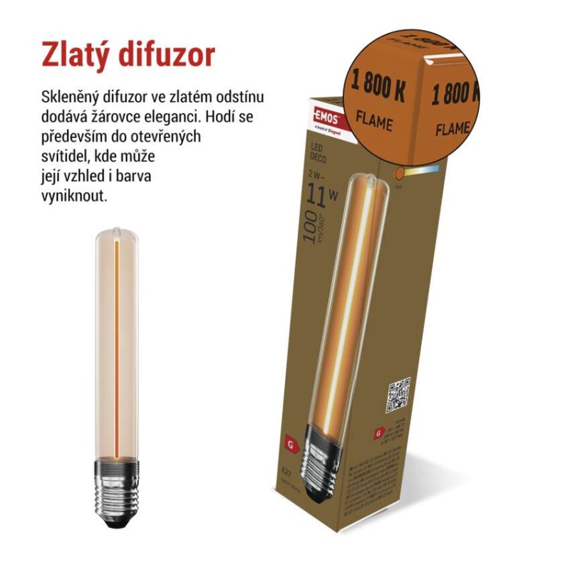 LED žárovka DECO T30/ E27 / 2 W (11 W) / 100 lm / flame