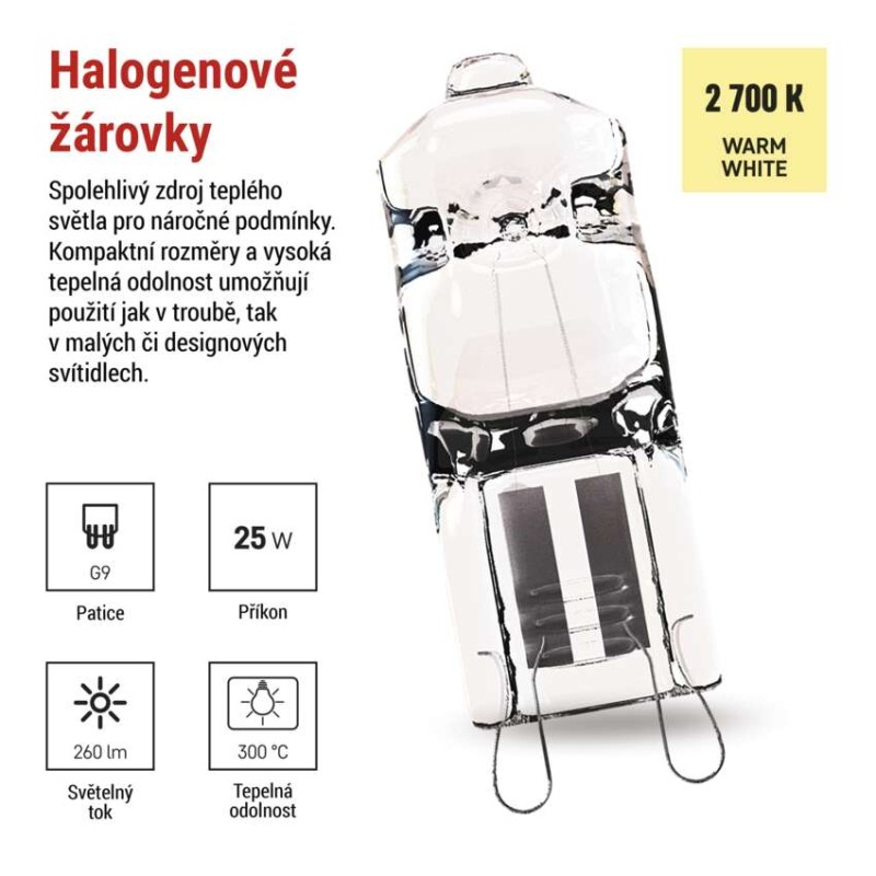 Halogenová žárovka JC 25W G9 teplá bílá