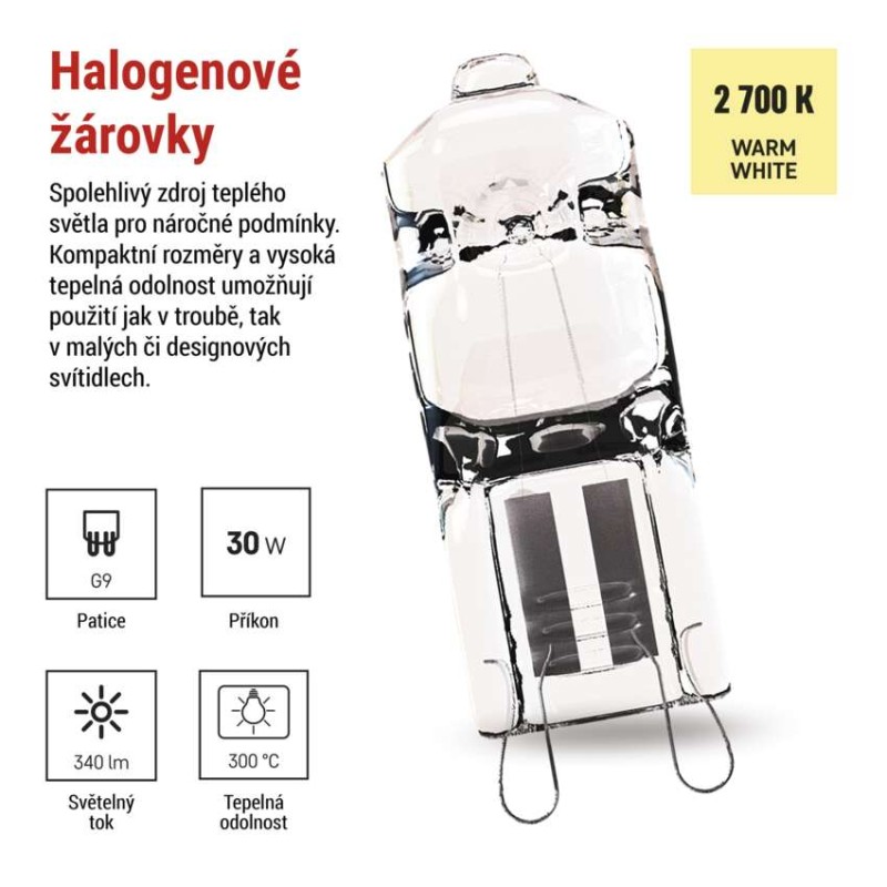 Halogenová žárovka JC 30W G9 teplá bílá