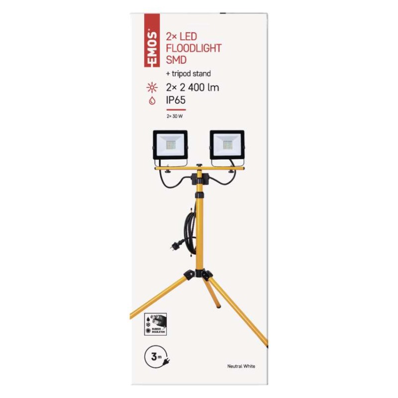LED reflektor HOBBY SLIM, 2× 30W + trojnožka, žlutý, neutrální bílá