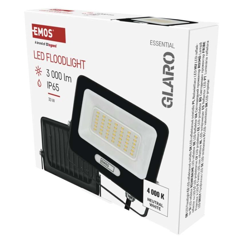 LED reflektor GLARO 30W, černý, IP65, 3000 lm, neutrální bílá