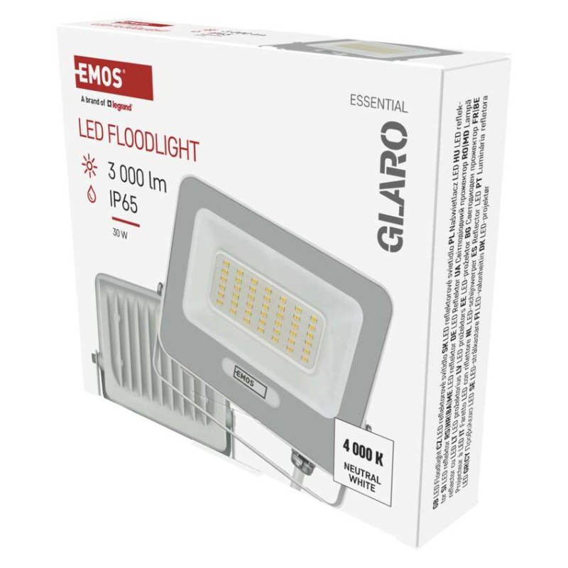 LED reflektor GLARO 30W, bílý, IP65, 3000 lm, neutrální bílá
