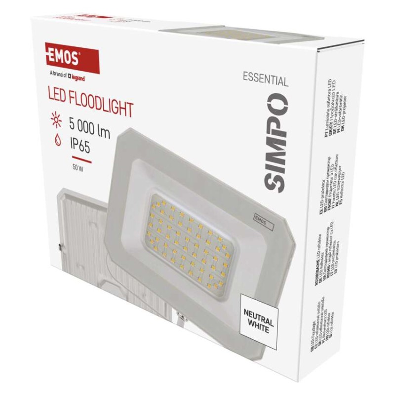 LED reflektor SIMPO 50W, bílý, IP65, 5000 lm, neutrální bílá