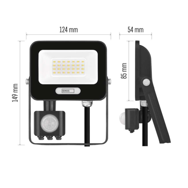 LED reflektor GLARO s pohybovým čidlem, 50 W, černý, IP54, 2000 lm, neutrální bílá