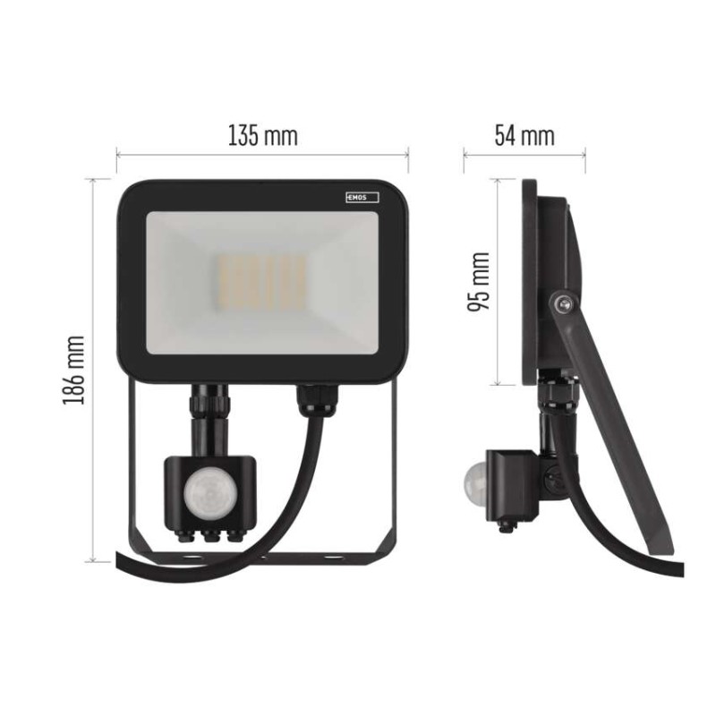 LED reflektor INOVO s pohybovým čidlem, 20W, antracit,  neutrální bílá