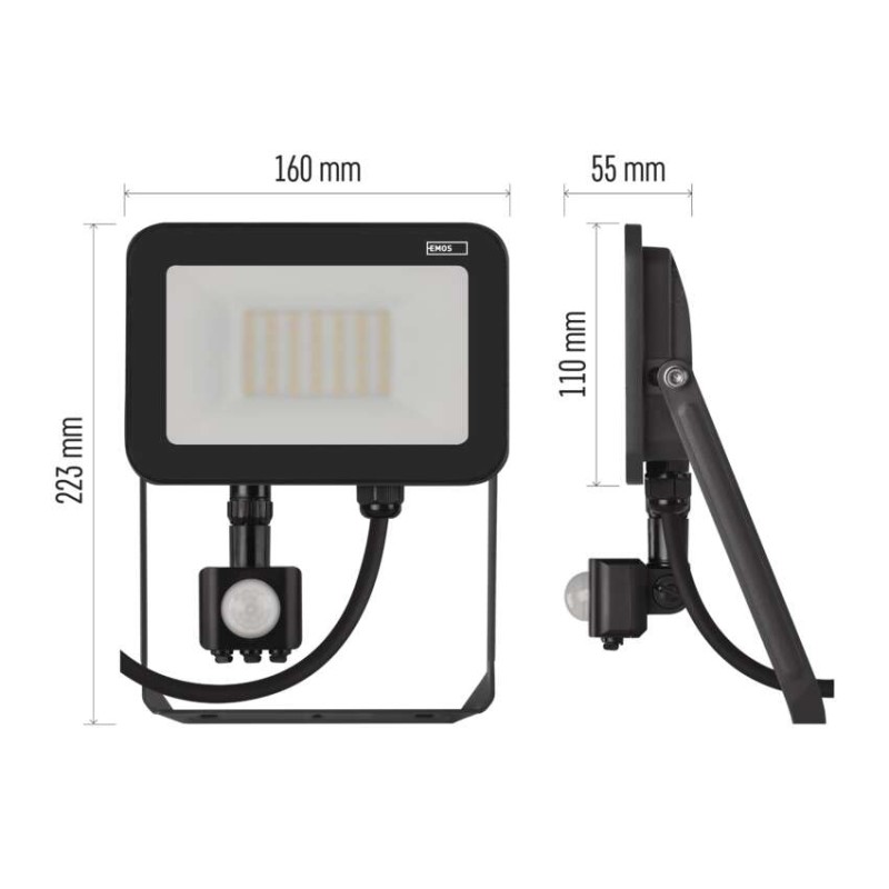LED reflektor INOVO s pohybovým čidlem, 30W, antracit,  neutrální bílá