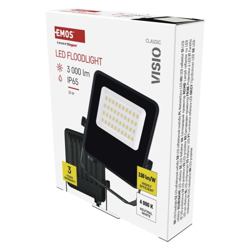 LED reflektor VISIO, 20 W, černý, neutrální bílá