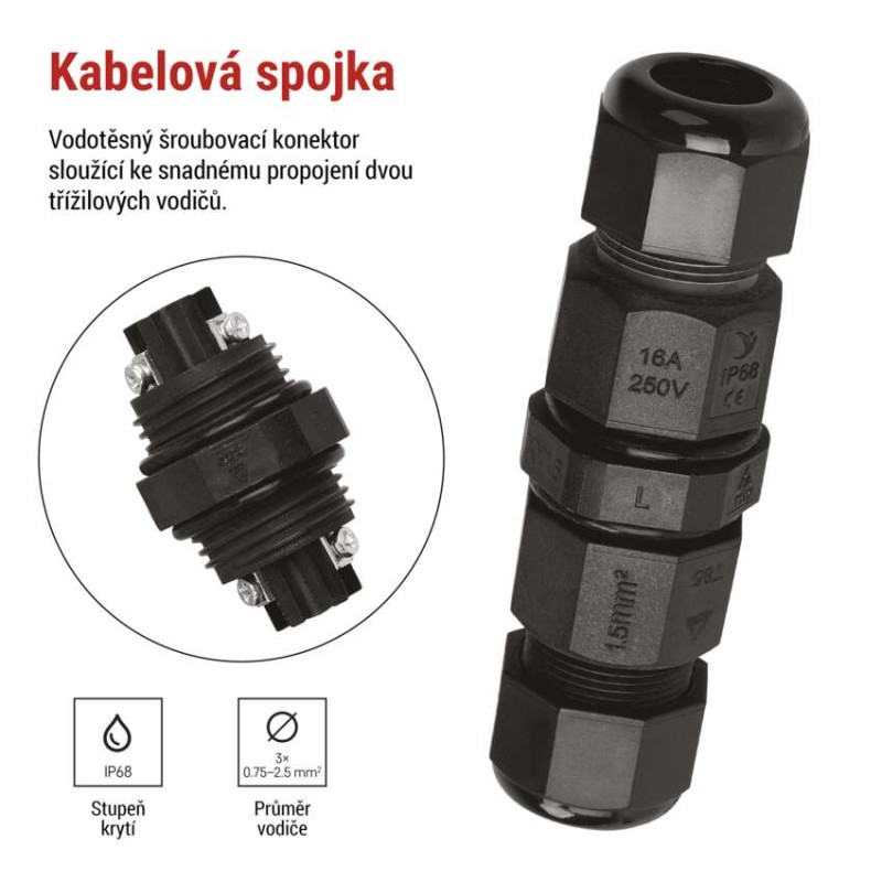 Plastová kabelová spojka IP68