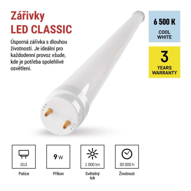 LED zářivka T8 9 W 60 cm studená bílá