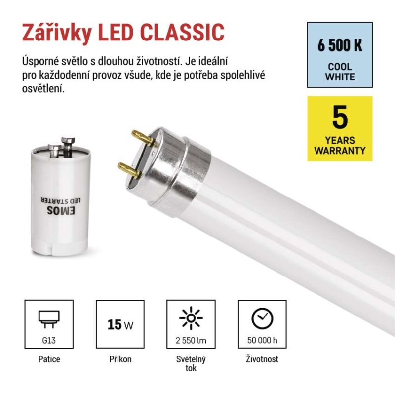 LED zářivka T8 15 W 120 cm studená bílá