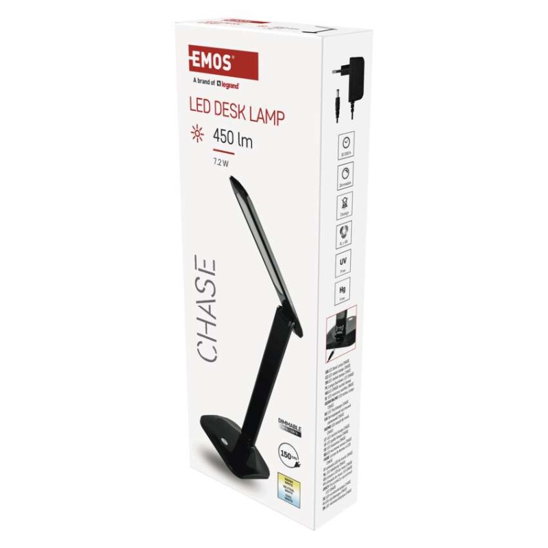 LED stolní lampa CHASE, černá