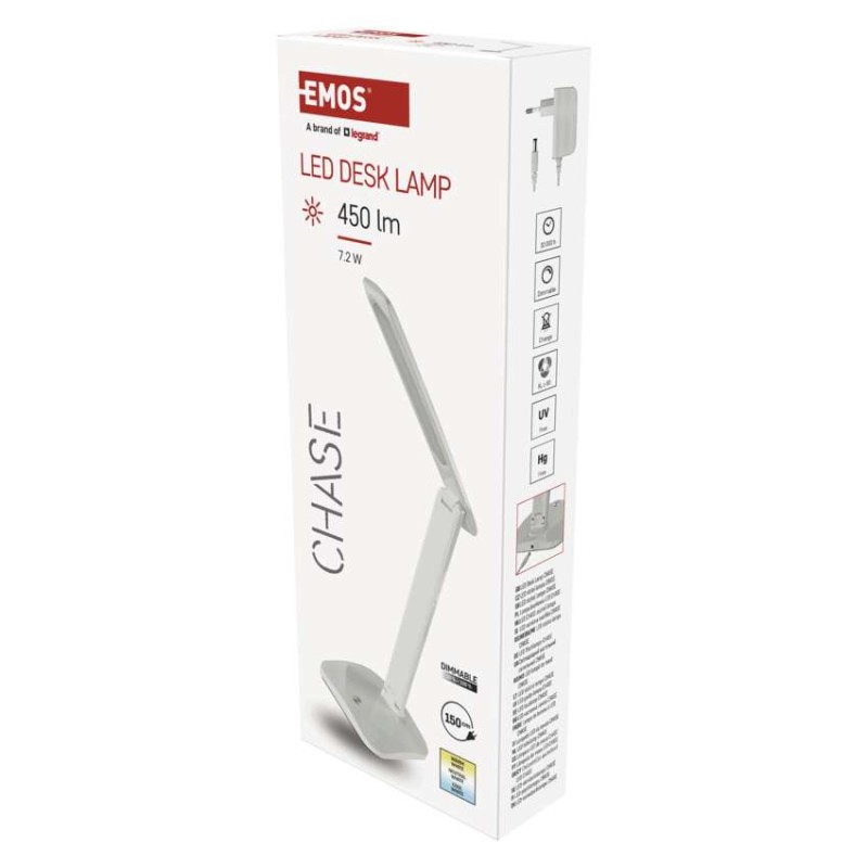 LED stolní lampa CHASE, bílá
