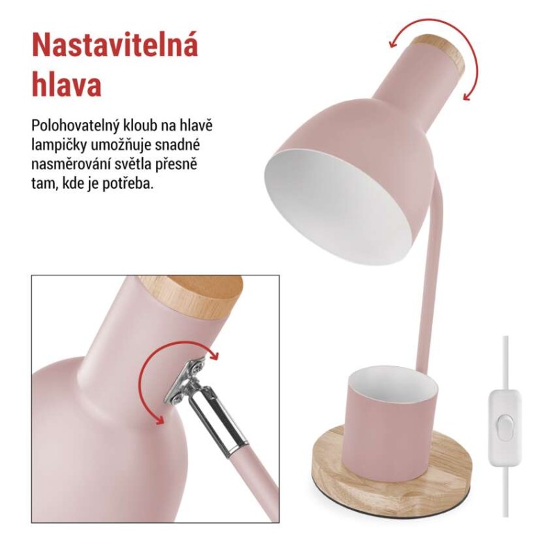 Stolní lampa POPPY na žárovku E27, růžová
