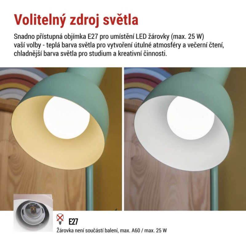 Stolní lampa POPPY na žárovku E27, zelená