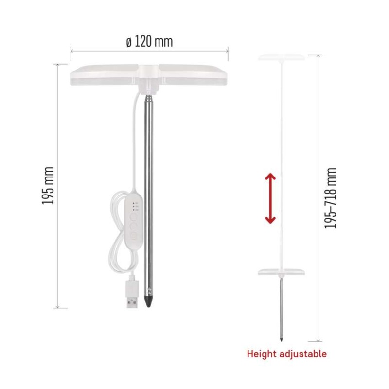 LED GROW pěstební lampa 8 W, časovač, stmívatelná, bílá