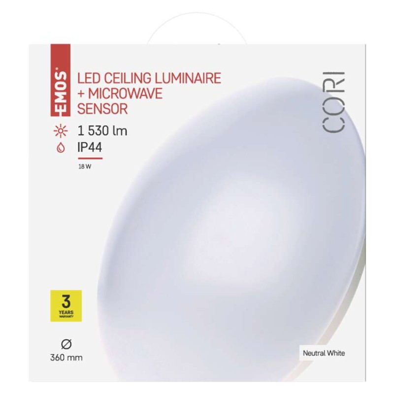 LED přisazené svítidlo CORI s pohyb. čidl., kr. 18W n.b., IP44