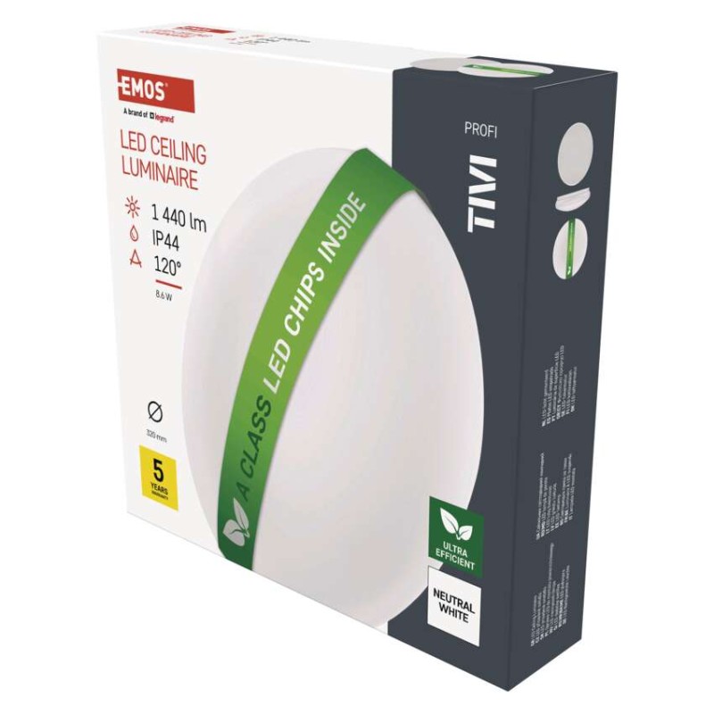 LED přisazené svítidlo TIVI, kruhové bílé 8,6W, IP44, neutrální bílá