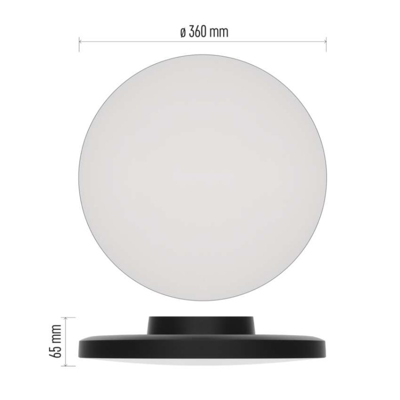 LED přisazené svítidlo DIONI kruhové, černé, 18W, se změnou CCT