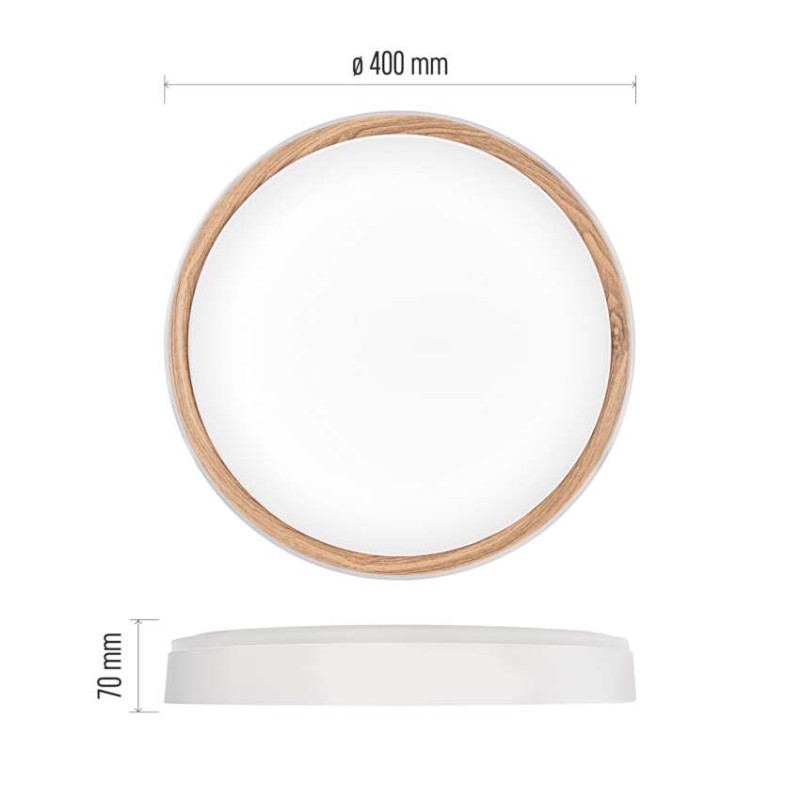 LED přisazené svítidlo ILVI, kruhové 30W, stmív. se změnou CCT, bílá+dřevo