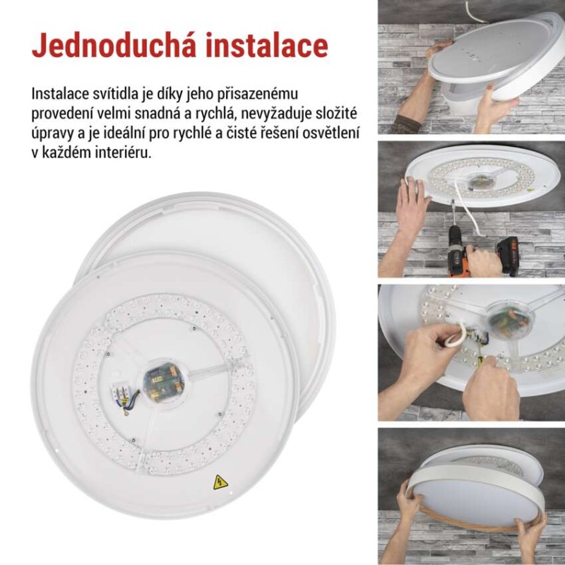 LED přisazené svítidlo ILVI, kruhové 45W, stmív. se změnou CCT, bílá+dřevo