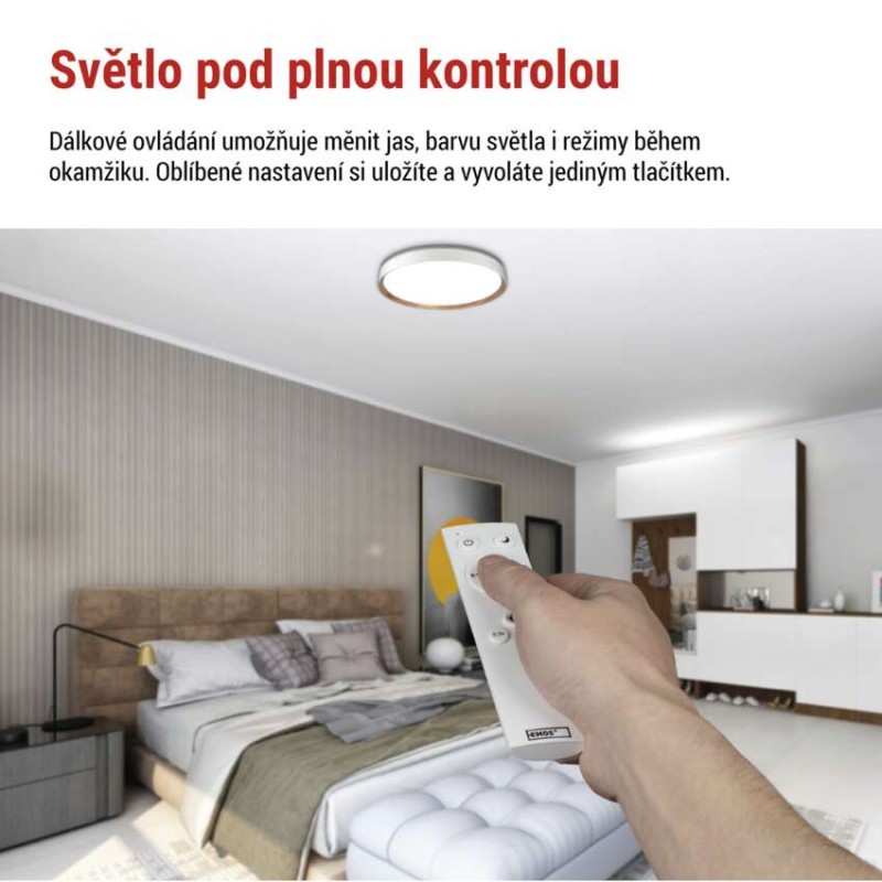 LED přisazené svítidlo ILVI, kruhové 45W, stmív. se změnou CCT, bílá+dřevo
