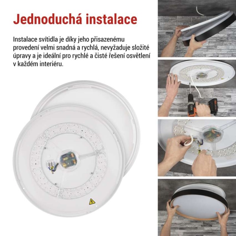 LED přisazené svítidlo ILVI, kruhové 30W, stmívání+CCT, černá+dřevo