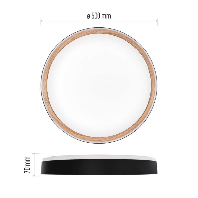 LED přisazené svítidlo ILVI, kruhové 45W, stmívání+CCT, černá+dřevo