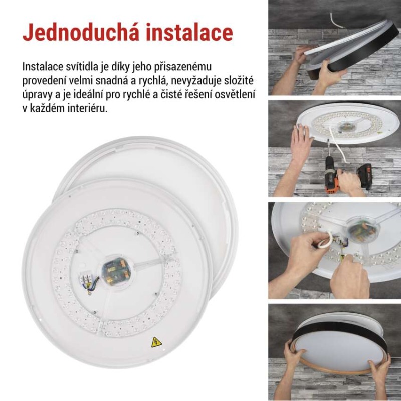 LED přisazené svítidlo ILVI, kruhové 45W, stmívání+CCT, černá+dřevo